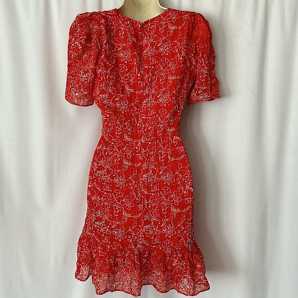 Parker NWT Pretty Red Aurora Short Sleeve Flounce Silk Dress **Size 2** 🌺🌺 - Picture 4 of 7